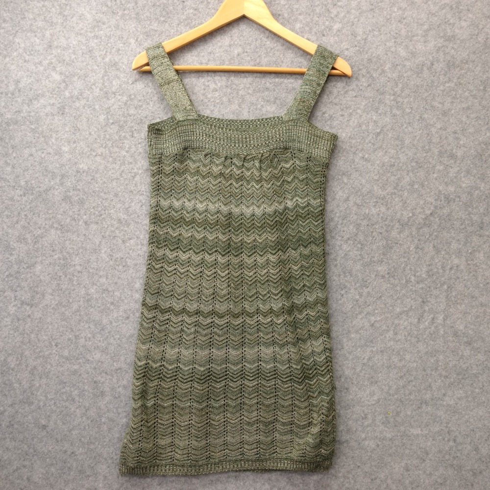 Vintage Y2K Fairy Boho Dress Women MEDIUM Green Zig Zag Knit SWEATER PROJECT USA